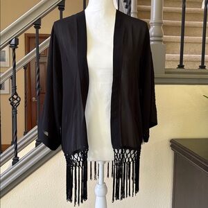 Forever 21 Black Fringe Kimono Cardigan Size Small NWT